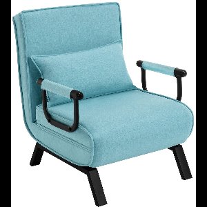 Slaapbank - Slaapfauteuil - Slaapstoel - Inklapbare Slaapbank - Opvouwbare Stoel - 3-in-1 - met Fauteuil - Linnen Bekleding - Kussen - Verstelbare Rugleuning - Blauw