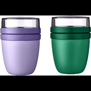 Lunchpot Mini Ellipse Mixed, 300 ml, praktische reisbeker, yoghurtbeker, beker voor onderweg, geschikt voor vriezer, magnetron en vaatwasser, 420 ml, paars (Vivid Lilac) + groen (Vivid Green)