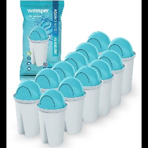Wessper, 12 x waterfilterpatronen, alkalisch, vervanging voor waterfilterkan Aquaphor Standard, Brita Classic, Dafi Classic waterfilter, vermindert kalkaanslag en chloor, de pH van water verhogen, 12 stucks