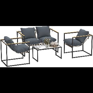 Outsunny - Loungeset - met 4 Kussens - Staal - Polyester - Grijs