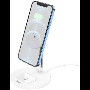 Hoco - Telefoonhouder Bureau - Draadloze Oplader Geschikt voor MagSafe iPhone - 15W - Zilver | Wit