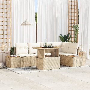 vidaXL - Tuin - Eettafel - Set - met - kussen - 6 - pcs - Beige