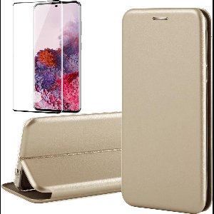 Hoesje geschikt voor Samsung Galaxy S20 - Screen Protector FullGuard - Book Case Kunstleer ThinShield Goud & Screenprotector