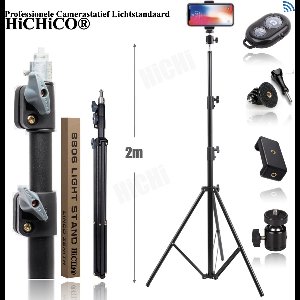 Statief 2meter hoog Voor Smartphone, Actioncam, GoPro, Fotocamera (Canon, Nikon, Sony en ...) en Spiegelreflexcamera Inc. Bluetooth Afstandsbediening, Telefoonhouder, 360 ° Draaigreep en GoPro Adapter - Statief Smartphone - Camerastatief - Tripod