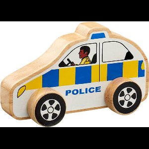 Lanka Kade houten politieauto speelgoed - educatief en kleurrijk.