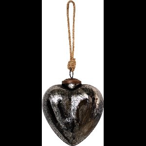 Clayre & Eef Kerstbal 11x5x12 cm Zwart Glas Hartvormig Kerstdecoratie