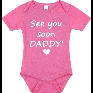 Baby rompertje met leuke tekst | See you soon daddy! |zwangerschap aankondiging | cadeau papa mama opa oma oom tante | kraamcadeau | maat 56 roze