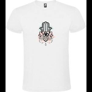 Wit T-shirt met Hamsa Hand in Roze en zacht Groen size XXL