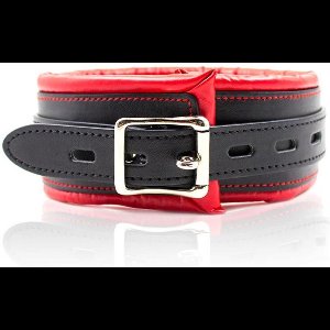 FETISH ADDICT - Collar With Metal Leash Padded Interior Red/black