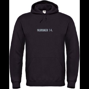 Hoodie Zwart M - nummer 14 - grijs - soBAD. - hoodie unisex - hoodie man - hoodie vrouw - kleding - voetbalheld - legende - voetbal