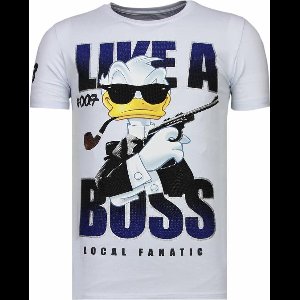 Like A Boss - Rhinestone T-shirt - Wit