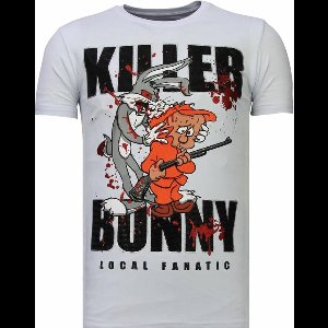 Killer Bunny - Rhinestone T-shirt - Wit