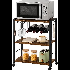 Keukentrolley Hout – Vintage Bruin – Trolley op Wieltjes – Industriële Keukenwagen met 3 Lagen – Moselle - IN-HOMEXL - 52x40x84 cm