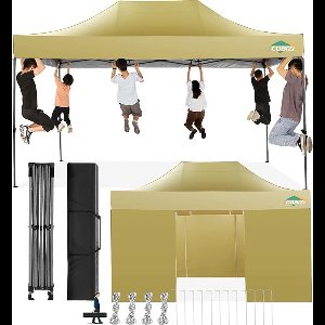 Partytent 3x4,5m Waterdicht & Verstelbaar – NoaHome Luxe Pop-up Paviljoen met Zijwanden & Draagtas – Stabiel, UV50+ & Windbestendig – Vouwtent voor Tuin, Feest, Camping, Markt – Kaki