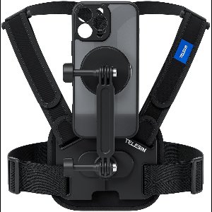 Telesin Chest Mount Borstharnas - Voor Smartphone en Action Camera - 360 Graden Draaibaar voor Verticale & Horizontale Opnames - Nylon - Zwart