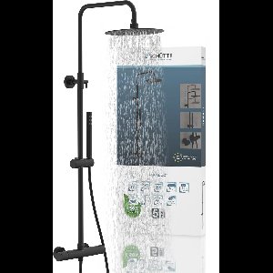 SCHÜTTE AQUADUCT Douchesysteem - Regendouche - Lengte Stang 80 - 120 cm - Met thermostatische Mengkraan - Mat Zwart