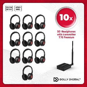 10 Draadloze Koptelefoons voor Groepen + Oplaadbare T70 Zender | Origineel Dolly Digital® | Silent Disco | Koptelefoons voor groepen | Complete set