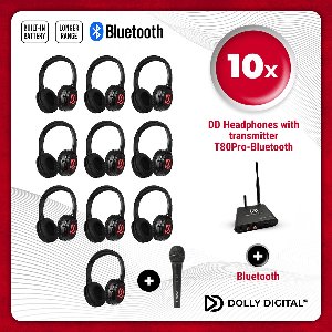 Karaoke Silent Disco set | 10 koptelefoons | Microfoon | Bluetooth zender | Dolly Digital©