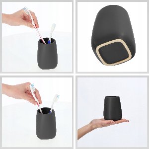 KADAX Badkamerbeker, tandenborstelbeker van keramiek, badkamerbeker, tandenborstelhouder, waterbeker, gematteerd (antraciet, 2 stuks)