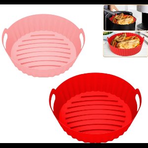 2 stuks - Airfryer siliconen voering - Airfryer mand - Herbruikbare Airfryer ronde siliconen - Rood + Roze - Airfryer oven accessoires
