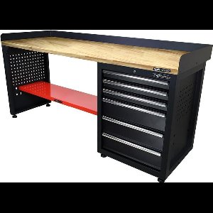 Kraftmeister werkbank 200 cm - Werktafel met 6 laden en eiken werkblad - Zwart