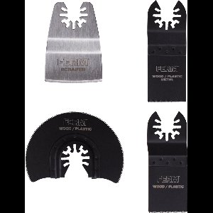 FERM - OTA1007 - Accessoireset - Voor - Oscillerende - Multitools - Universeel - 4 stuks: - Schraapblad - Segmentblad - 2 - Invalzaagbladen - Voor - Bewerking - Hout - Metaal - Gipskarton - Kunststof - Bosch open aansluiting - oa - OTM1007 - OTM1012