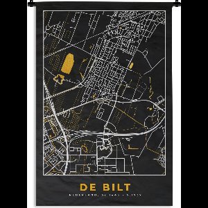 Wandkleed - Wanddoek - Plattegrond - Stadskaart - De Bilt - Kaart - Black en gold - 90x135 cm - Wandtapijt