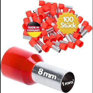 100 stuks Kalitec AE108RTSB adereindhulzen geïsoleerd 1,0 mm² 8 mm lang rood I Made in Germany I Industriële kwaliteit