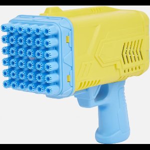 Bellenblaaspistool Geel met blauw 32 shots en verlichting + 100ML bellenblaas vloeistof
