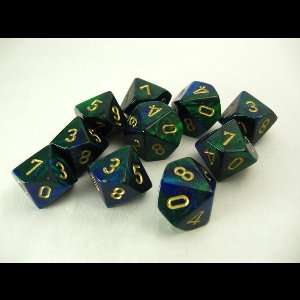 Chessex Gemini Blauw-Groen/goud D10 Dobbelsteenset (10 stuks)