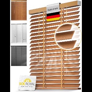 Sol Royal BE5 – Houten Jaloezieen Eikenhout 50 mm Lamellen Extra Breed – 75x180 cm – Eenvoudige Montage aan Muur & Plafond – Echt Hout – Rolgordijn Raam & Deur