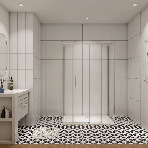 U-vorm doucecabine schuifdeur: 155 cm +twee zijwanden: 80 cm, 6mm veiligheidsglas