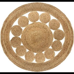 Jute Vloerkleed rond 80cm | Klein Rond Vloerkleed Met Patroon | Klein Vloerkleed