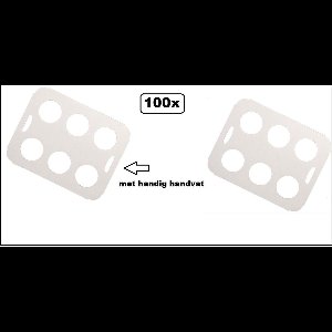 100x Draag tray karton 6-vaks wit met handige handvaten - Draag tray bier frisdrank koffie wijn bier feest apres ski gele rakker festival party carnaval