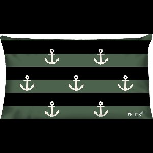 Buitenkussen In the Army groen waterafstotend 40x60cm bootkussen streep ankers