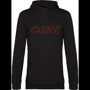 Hoodie - neon rood tekst COZY - ruimzittend - Large