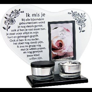 Waxinehouder in memoriam overleden glas hart met mini urn gedicht Ik mis je...,In Memoriam,fotolijst In Memoriam