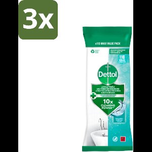 Dettol - Antibacteriële Multi-reinigingsdoekjes - Ocean - Biologisch Afbreekbaar - 110 stuks per verpakking - Bulkverpakking - 3 stuks