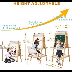 Houten Tekenstandaard voor Kinderen - Dubbelzijdig Schoolbord en Whiteboard - In Hoogte Verstelbaar - Inclusief Papierrol