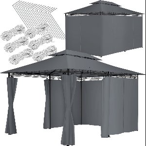 tectake® Luxe Tuinpaviljoen met 6 Zijdelen - Partytent - Feesttent - Terrasoverkapping - Paviljoen met Fraaie metalen ornamenten - Antraciet