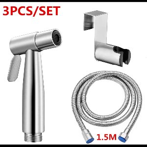 Generic – Handheld Toilet Bidet Sprayer Set – Stainless Steel – 1.5 m Hose – Wall Holder – 3-Piece Set