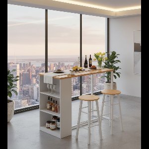 Bistro & Bar Tafel Set 2 Stoelen – Multifunctionele Eettafel met 3 Opbergvakken – 120 x 55 x 100 cm – Stijlvol Teak Wit – Medahomestore