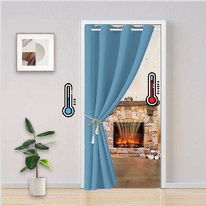 MUPOO Verduisterend Deurgordijn - Isolerend tegen kou en hitte - Koordloos en kindveilig - met Oogringen - Blackout gordijn - voor Thuis, Kast, Trap, Keuken, Balkon - 1 Stuk(Blauw, B132xH244cm)