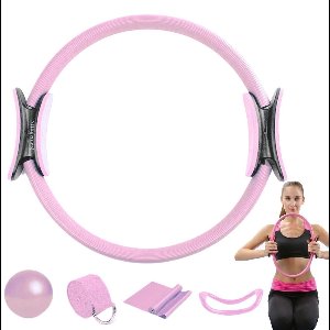 Namajunas - Pilates Ring - Weerstandsbanden - Pilates bal - Yoga ring set - Accessoires voor Thuisgymnastiek - Ideaal voor fitness en flexibiliteitsoefeningen - Complete Lichaamsverstevigingsset - Roze