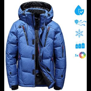 Heren Winterjas - Warme Gevoerde Pufferjas - Winddicht - Waterafstotend - Capuchon - Blauw - XL