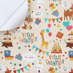 Cosensi - Verjaardagsinpakpapier kinderen dierenfeest ontwerp - 6 vellen 50 x 70 cm per vel