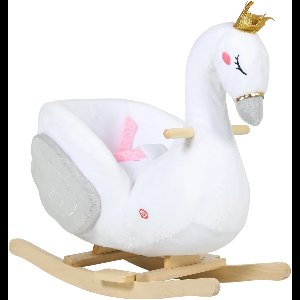 Aiyaplay Kids Rocking Horse-Populierenhout, Polyester-65L x 40B x 68H cm-Wit