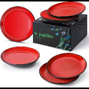 MIAMIO – 6 x bord / diner bord set steengoed keramische servies set - Le Papillon collectie (8 inch, rood)