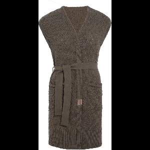 Knit Factory Luna Gebreide Gilet - Gebreid vest zonder mouwen - Mouwloos dames vest - Mouwloze bruin cardigan - Cappuccino - 40/42