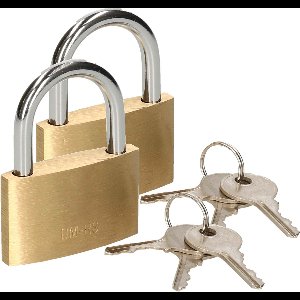 Bruder Mannesmann Hangslot met 3 sleutels - 2x - 50 mm - messing - kofferslot